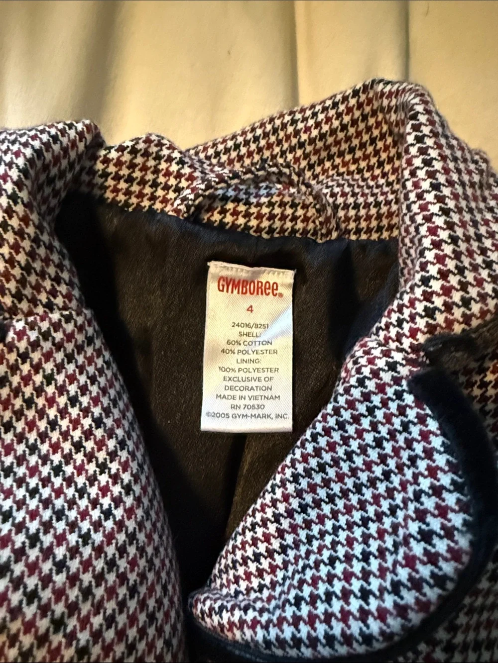 Girls Houndstooth Button Jacket with Velvet Trim